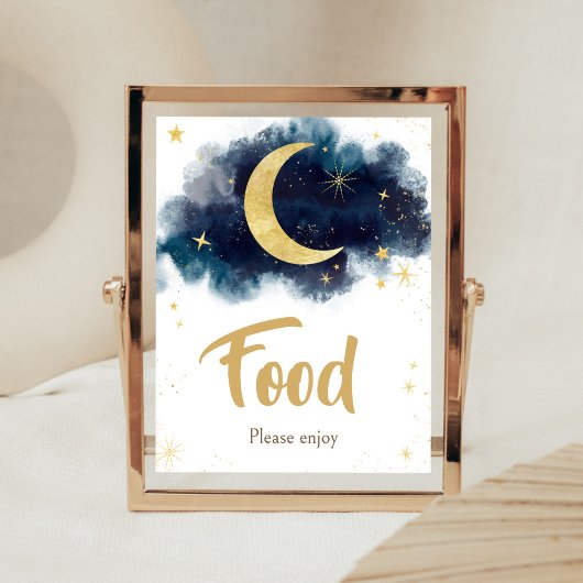 Über dem Mond Gold Sterne Blue Food Poster