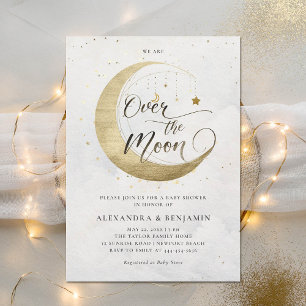 Über dem Mond Gold White Dreamy Sky Baby Dusche Einladung