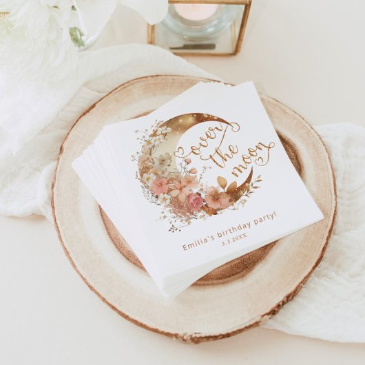 Über dem Mond goldener Blumenmond Geburtstag Serviette