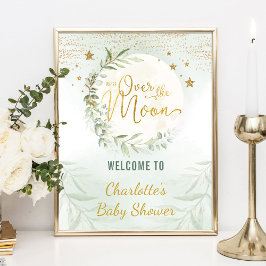 Über dem Mond Greenery Gold Babydusche Begrüßung P Poster