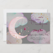 Über dem Mond herrlicher pastellfarbener Kindergeb Einladung (Vorderseite)