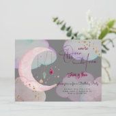 Über dem Mond herrlicher pastellfarbener Kindergeb Einladung (Stehend Vorderseite)