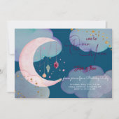 Über dem Mond herrlicher pastellfarbener Kindergeb Einladung (Vorderseite)