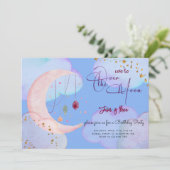 Über dem Mond herrlicher pastellfarbener Kindergeb Einladung (Stehend Vorderseite)