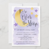 Über dem Mond, Lila Aquarellendusche Einladung (Vorderseite)