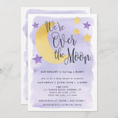 Über dem Mond, Lila Aquarellendusche Einladung (Vorne/Hinten)