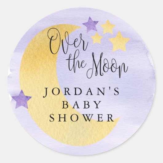 Über dem Mond, Lila Personalisiert Runder Aufkleber (Vorderseite)