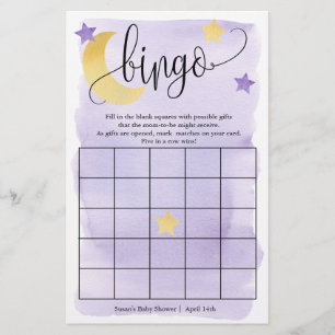 Über dem Mond, Lila Stars Bingo Paper Game Card Flyer