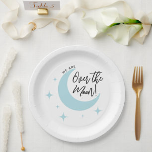 Über dem Mond Minimalistische Babydusche Pappteller