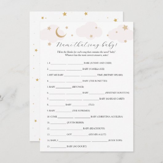 Über dem Mond Name, dass Song Baby Shower Game Car Einladung (Vorne/Hinten)