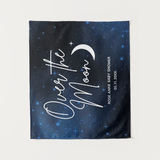 Über dem Mond Name Datum Kinderdusche Wandteppich (Vorderseite)