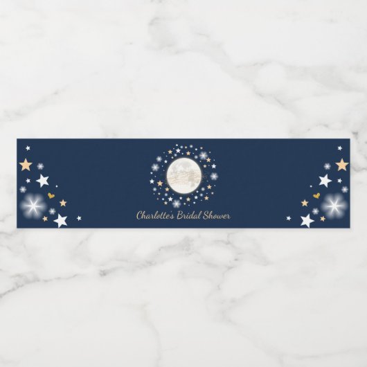 Über dem Mond / Navy Gold Celestial Twinkle Star Wasserflaschenetikett (Einzelnes Label)