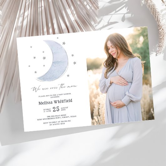 Über dem Mond Neutral Baby Shower Foto Einladung
