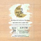 Über dem Mond | Neutrale Babydusche Acryleinladungen (Vorderseite)