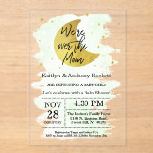 Über dem Mond | Neutrale Babydusche Acryleinladungen (Vorderseite)