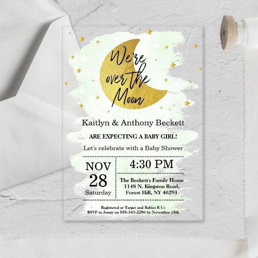 Über dem Mond | Neutrale Babydusche Acryleinladungen