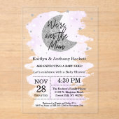 Über dem Mond | Neutrale Babydusche Acryleinladungen (Vorderseite)