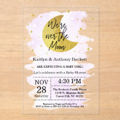 Über dem Mond | Neutrale Babydusche Acryleinladungen (Vorderseite)