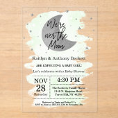 Über dem Mond | Neutrale Babydusche Acryleinladungen (Vorderseite)