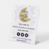 Über dem Mond | Neutrale Babydusche Begrüßung Sockelschild (Vorderseite)