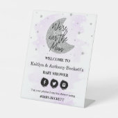 Über dem Mond | Neutrale Babydusche Begrüßung Sockelschild (Vorderseite)