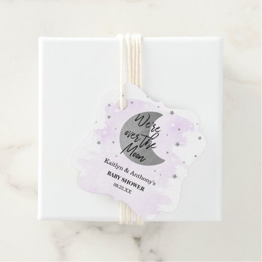 Über dem Mond | Neutrale Babydusche Geschenkanhänger (Beispiel)