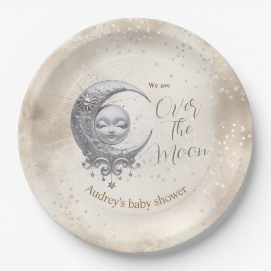 Über dem Mond - Neutrale Babydusche Pappteller (Vorderseite)