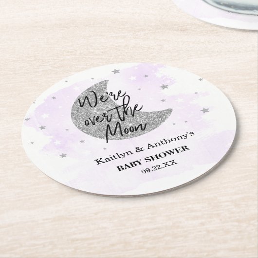 Über dem Mond | Neutrale Babydusche Runder Pappuntersetzer (Angewinkelt)