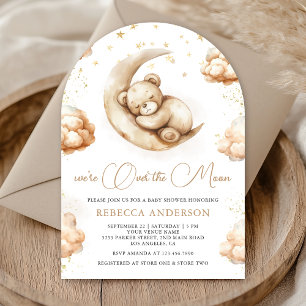 Über dem Mond neutraler Teddybär Bogen Babyparty Einladung