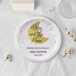 Über dem Mond   Neutrales Babyduschpapier Pappteller