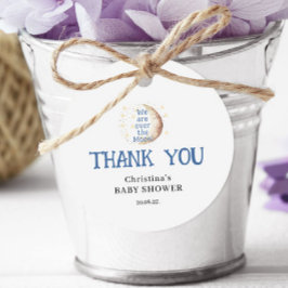 Über dem Mond Niedlich Blue Boy Babydusche rund Geschenkanhänger