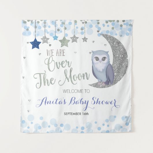Über dem Mond Owl Baby Duschband Wandteppich (Vorderseite)