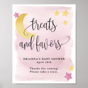 Über dem Mond, Pink Baby Dusche Leckereien und Gef Poster