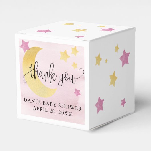 Über dem Mond, Pink Baby Duschmäppchen kleine Star Geschenkschachtel (Vorderseite)