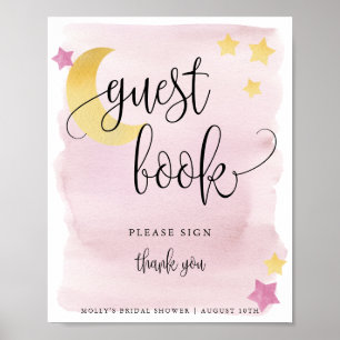Über dem Mond, Pink Baby Shower Gästebuchplakat Poster