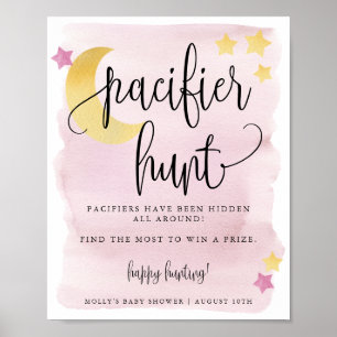 Über dem Mond, Pink Baby Shower Schnuller Jagd Poster