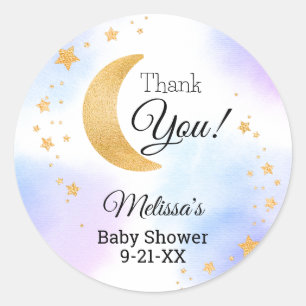 Über dem Mond Pink Blue Danke Baby Dusche Runder Aufkleber