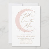 Über dem Mond Pink Girl Babydusche Einladung (Vorderseite)