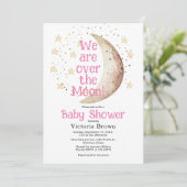 Über dem Mond Pink Girl Shower Einladung (Stehend Vorderseite)