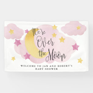 Über dem Mond, Pink Watercolor Babydusche Banner