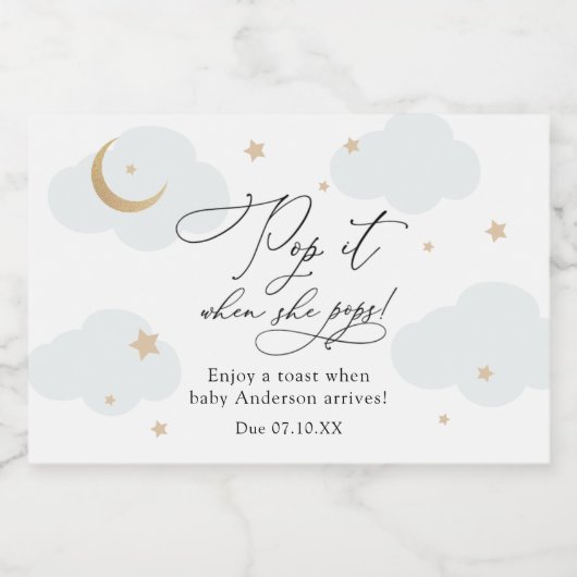 Über dem Mond Pop, wenn sie Kinderdusche Pop Schaumweinetikett (Einzelnes Label)