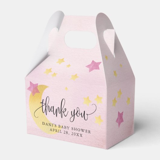 Über dem Mond, rosa Baby Duschmäppchen Sterne Geschenkschachtel (Rückseite)