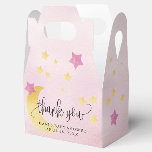 Über dem Mond, rosa Baby Duschmäppchen Sterne Geschenkschachtel (Geöffnet)