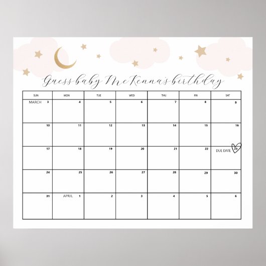 Über dem Mond Rosa Babydusche mit Fälligkeitsdatum Poster (Vorne)