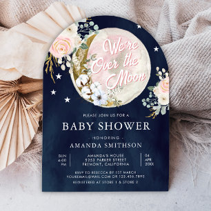 Über dem Mond rosa Bläsernavy Blue Baby Dusche Einladung