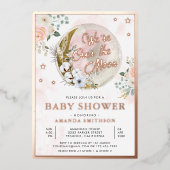Über dem Mond rosa Bläserndusche Rose Gold Folieneinladung (Vorderseite)