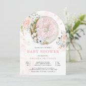 Über dem Mond, rosa Blumen-Arch-Babydusche Einladung (Stehend Vorderseite)