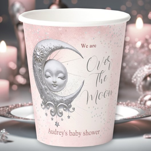 Über dem Mond rosa Girl-Babydusche Papiertassen Pappbecher