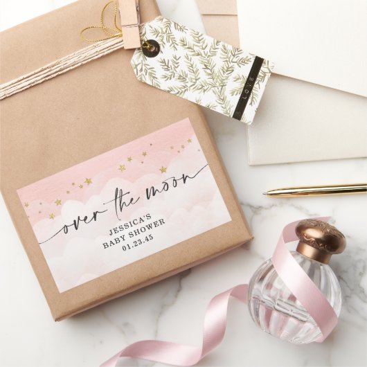 Über dem Mond, rosa Girl-Babydusche Rechteckiger Aufkleber (Schenken)