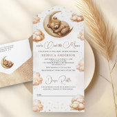 Über dem Mond schlafend Teddy Bear Boho Babydusche All In One Einladung